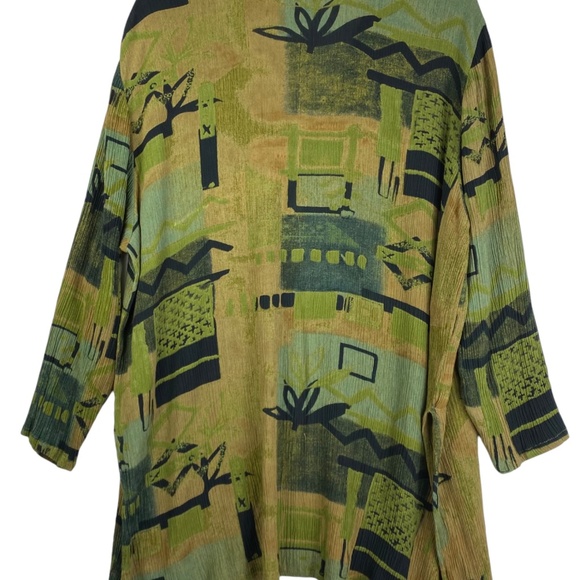 Simply Southwest by Mail 1X 16 18 Top Tunic Shirt Green Lagenlook Art to Wear - Picture 3 of 4
